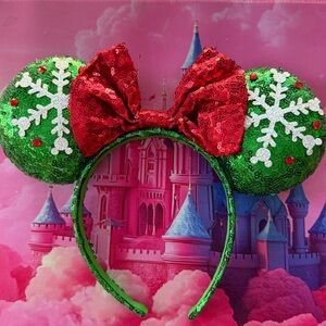 Disney Green and Red Sequin Christmas Minnie Ears
